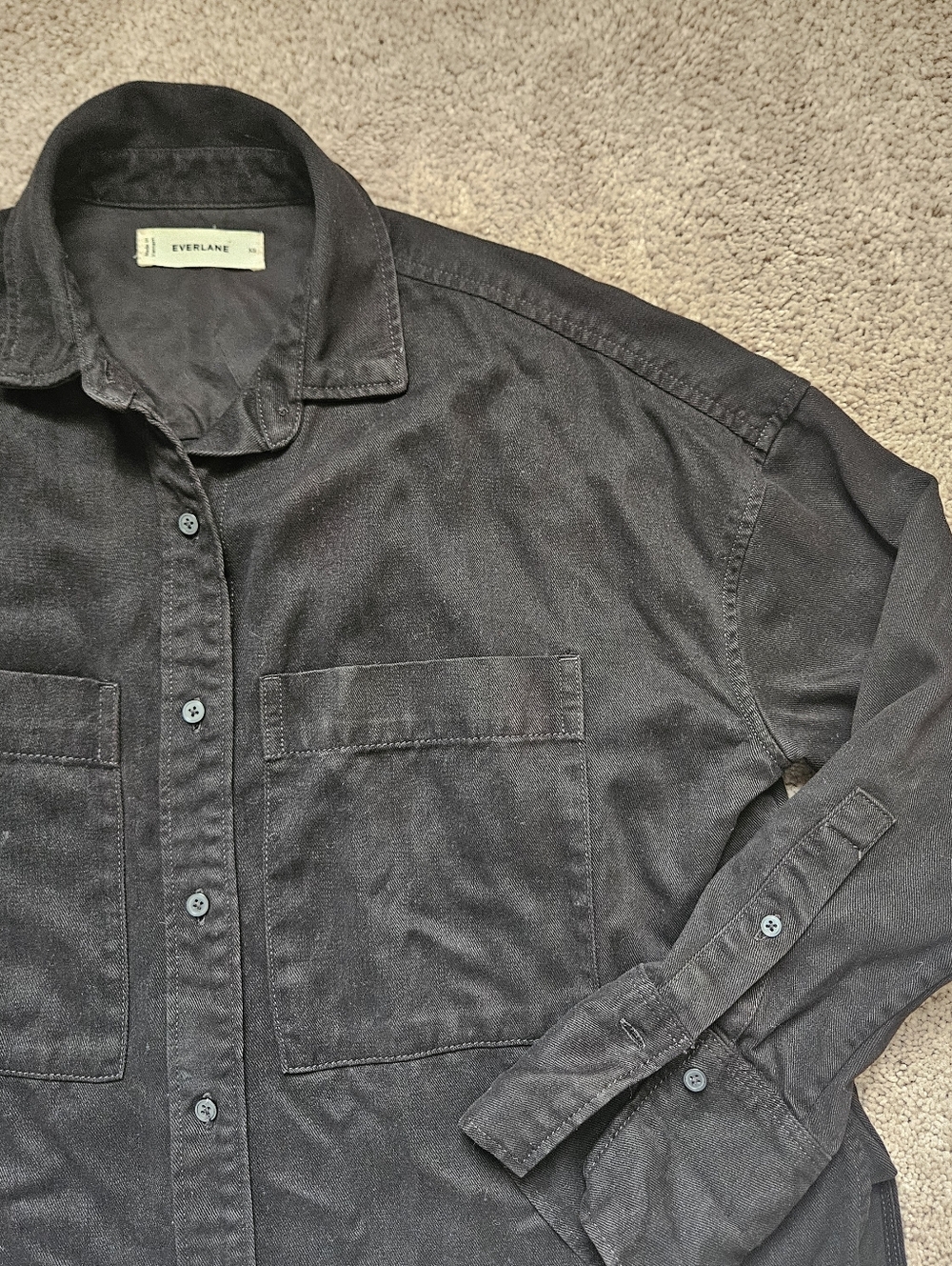 Everlane Black Button-Up Boxy Oxford 100% Tencel Shirt XS Preppy Casual Soft